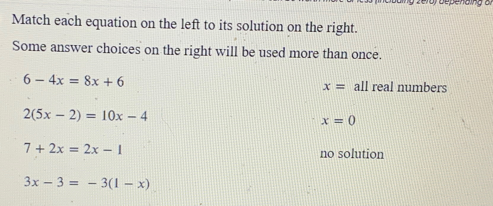 Solved Match each equation on the left to its solution on | Chegg.com