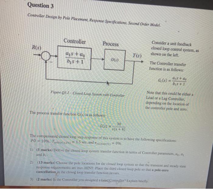 Solved Question 3 Controller Design by Pole Placement, | Chegg.com