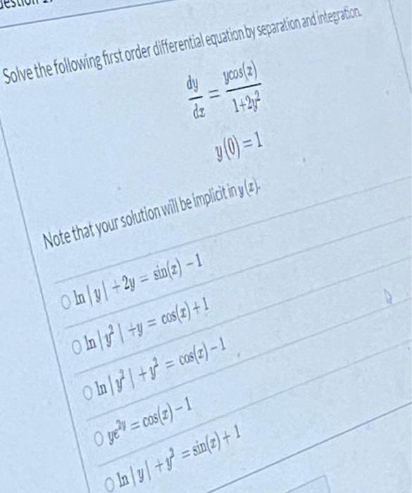 Solved Solve the following first order differential equation | Chegg.com