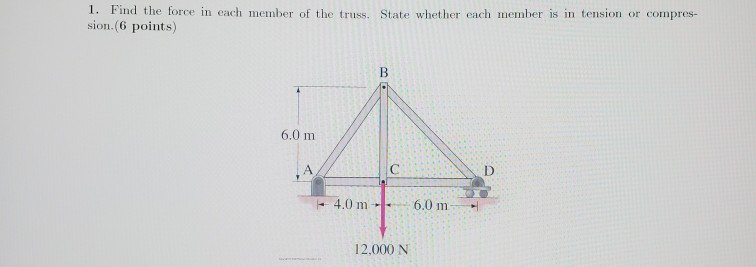 Solved 1. Find the force in each member of the truss. State | Chegg.com