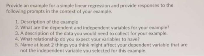 Solved Provide an example for a simple linear regression and | Chegg.com