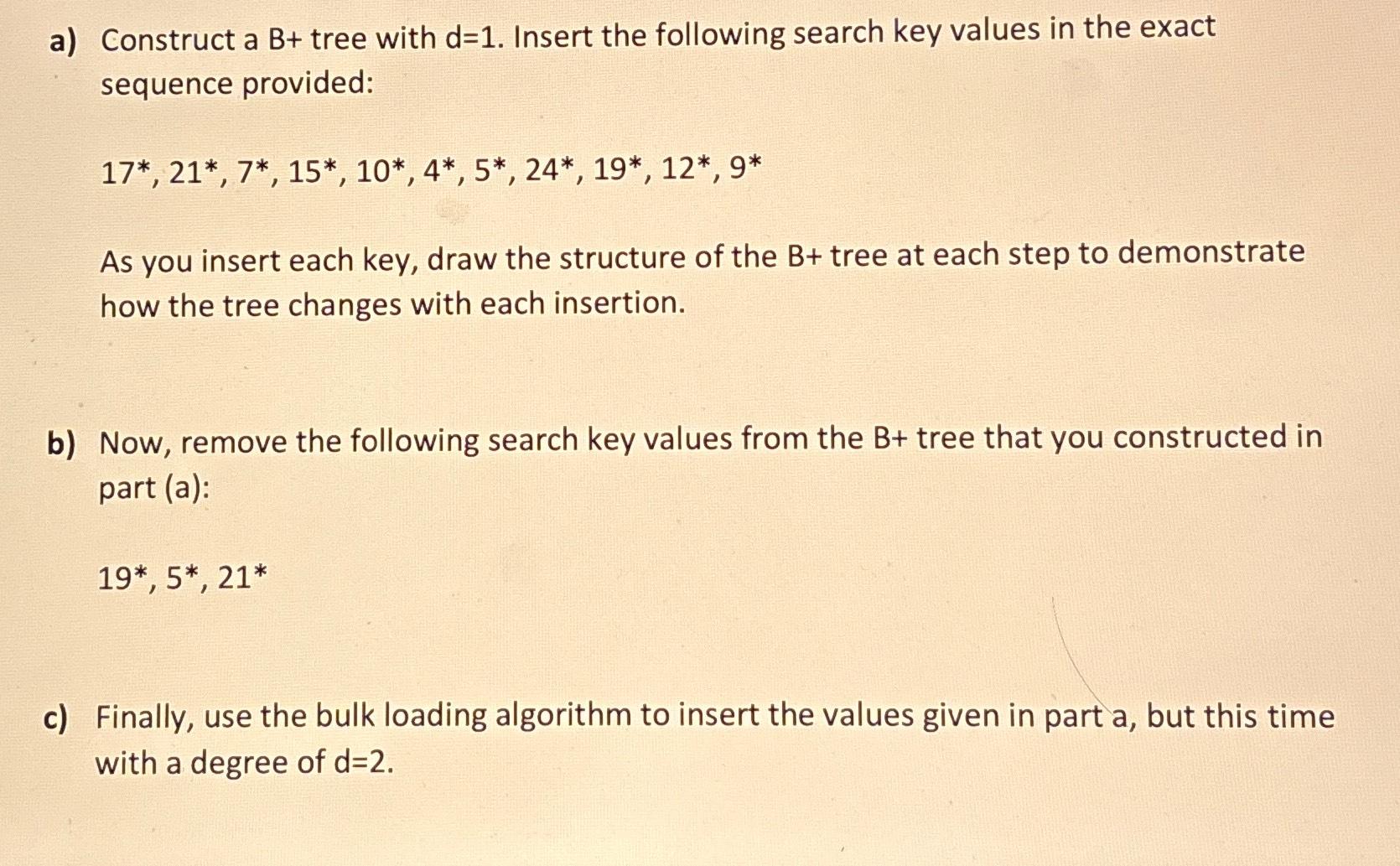 Solved A) ﻿Construct A B+ ﻿tree With D=1. ﻿Insert The | Chegg.com