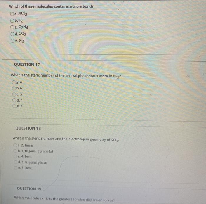 Solved Which of these molecules contains a triple bond Chegg