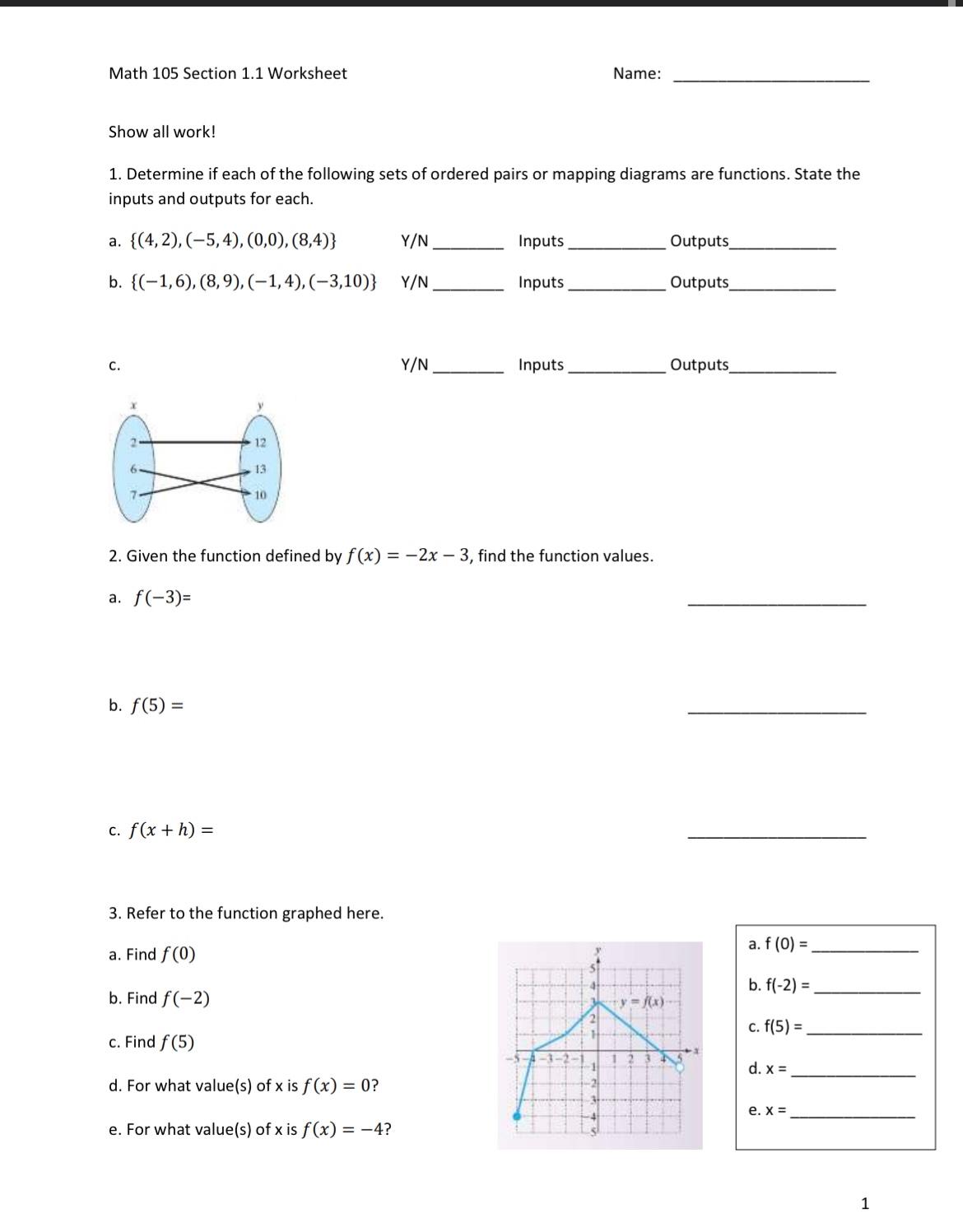 Solved Math 105 ﻿Section 1.1 ﻿WorksheetName:Show all | Chegg.com