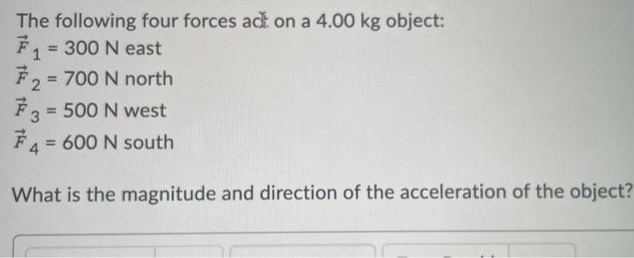 Solved The following four forces act on a 4.00 kg object: F1 | Chegg.com