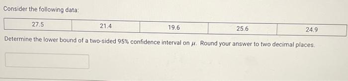 Solved Consider the following data: 27.5 21.4 19.6 25.6 24.9 | Chegg.com