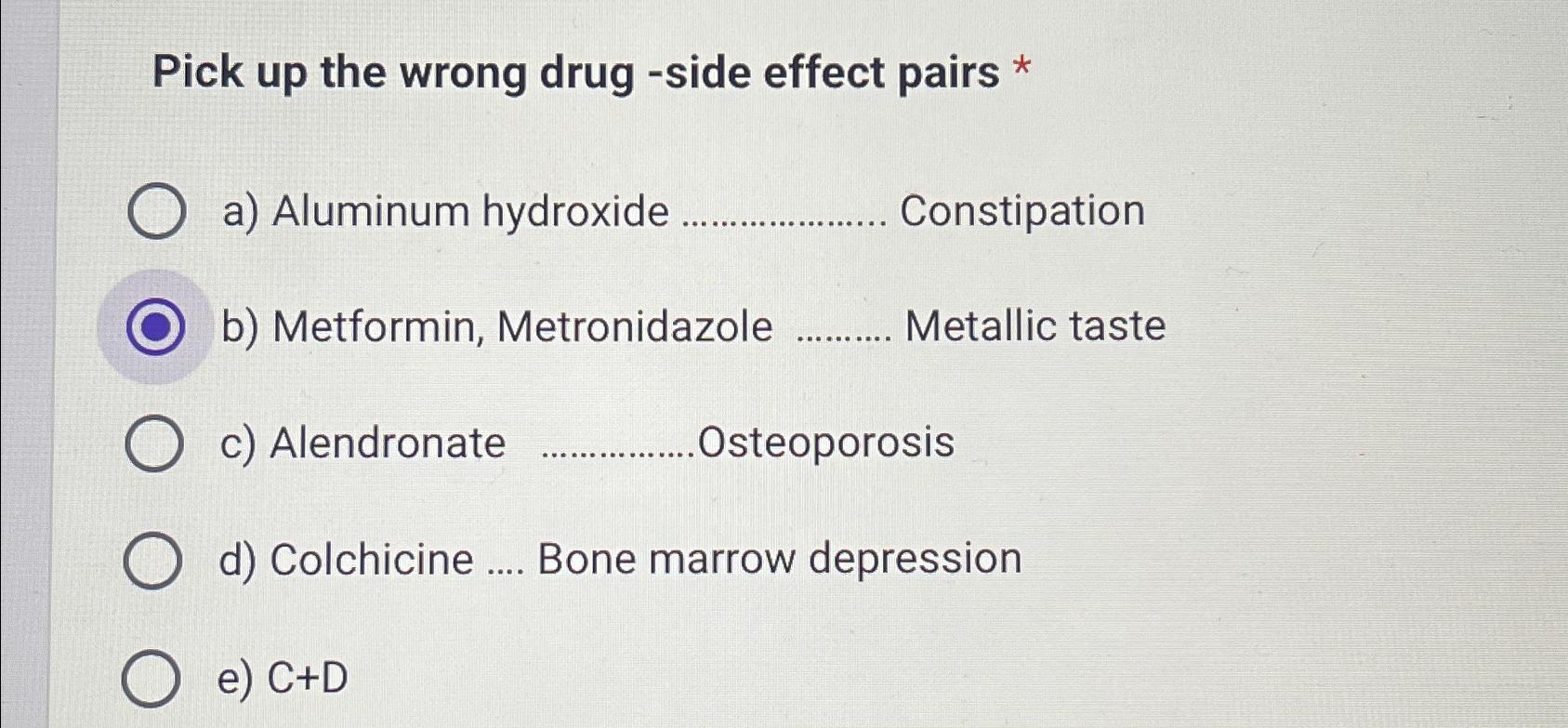 Solved Pick up the wrong drug side effect pairs *a)