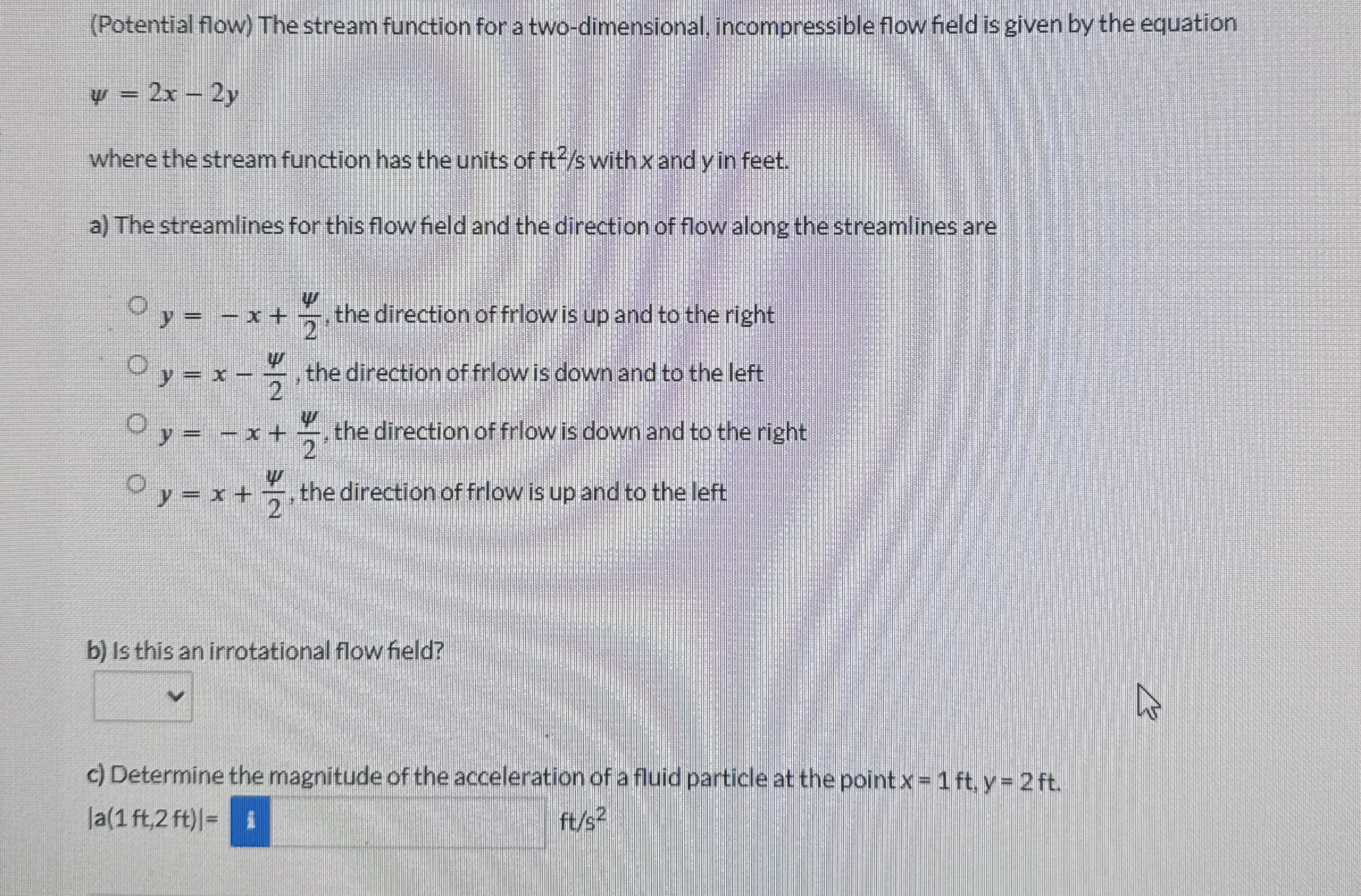 Solved (Potential flow) ﻿The stream function for a | Chegg.com