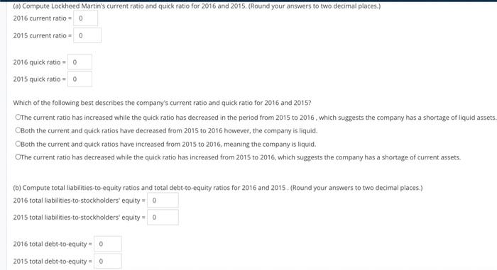 Solved Balance sheets and income statements for Lockheed | Chegg.com