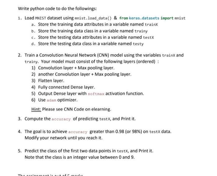 Write python code to do the followings: 1. Load MNIST | Chegg.com