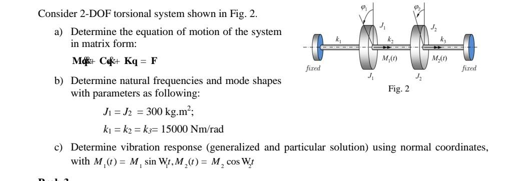 Consider 2-DOF Torsional System Shown In Fig. 2. A) | Chegg.com