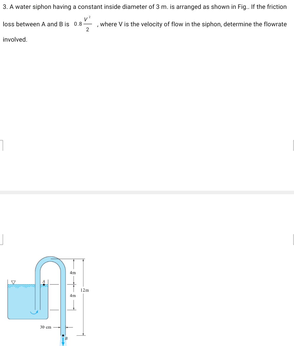 Solved 3. A water siphon having a constant inside diameter | Chegg.com