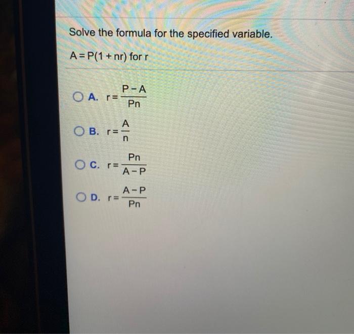 Solved Solve the formula for the specified variable. A P 1