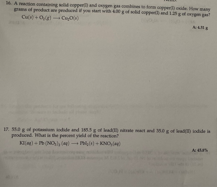 Solved 16. A reaction containing solid copper(I) and oxygen
