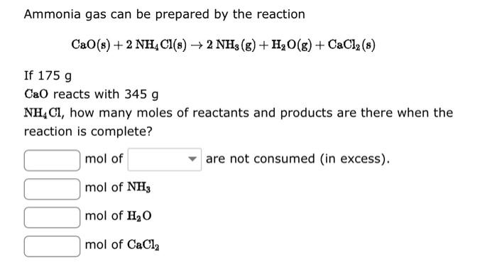 Solved Ammonia gas can be prepared by the reaction | Chegg.com
