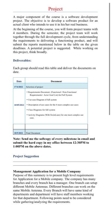 Solved Project A major component of the course is a software | Chegg.com