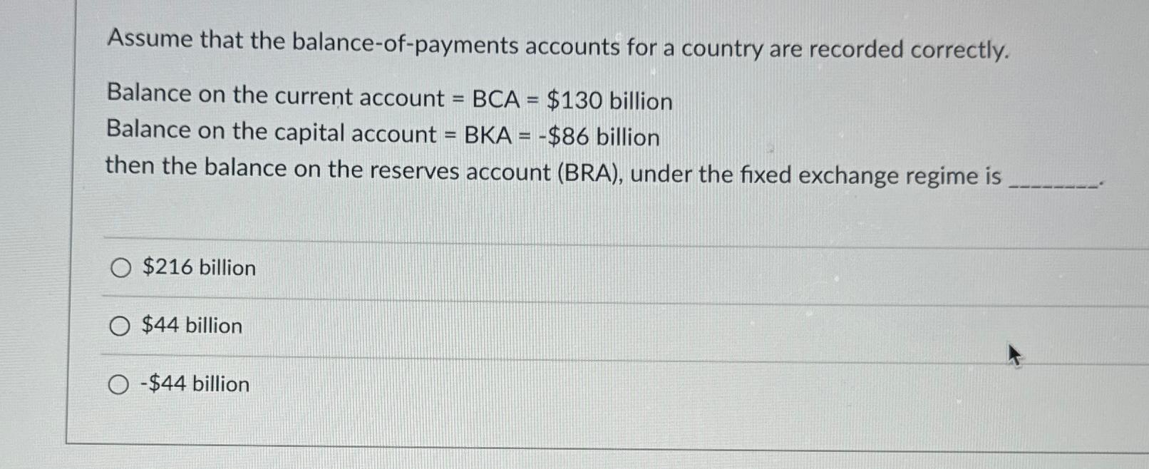 Solved Assume that the balance-of-payments accounts for a | Chegg.com