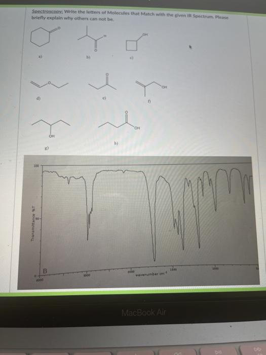 Solved Spectroscoe Write the letters of Molecules that match | Chegg.com