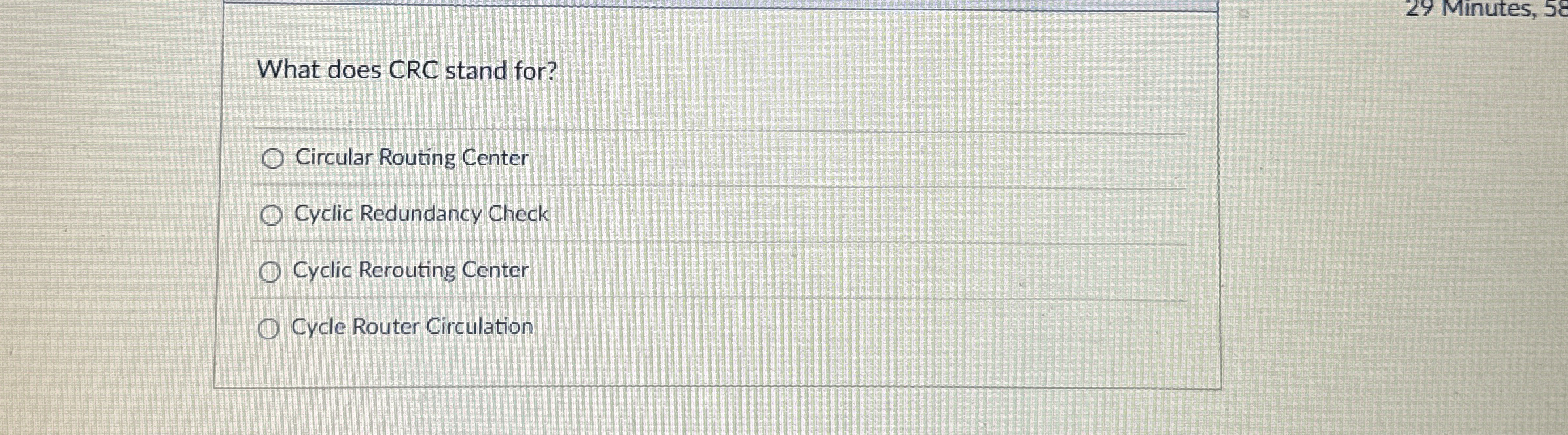 Solved What does CRC stand for?Circular Routing CenterCyclic