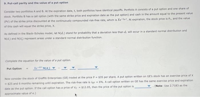 Solved 9. Put-call parity and the value of a put option | Chegg.com