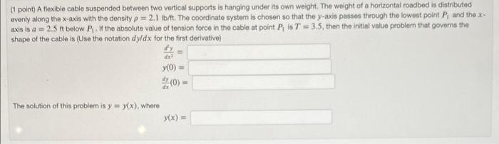 Solved (1 point) A flexible cable suspended between two | Chegg.com