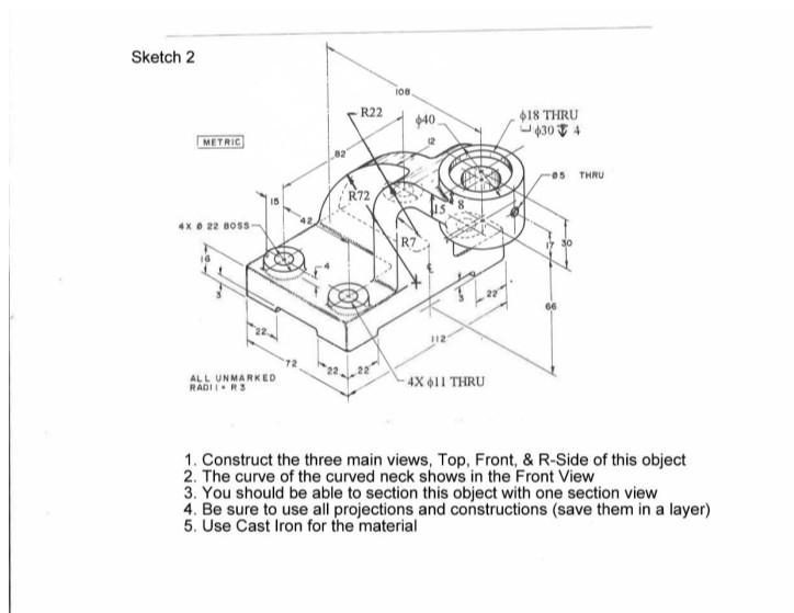 Solved 1. Construct the three main views, Top, Front, \& | Chegg.com