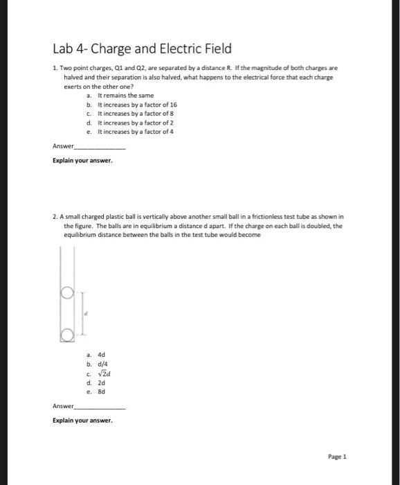 Solved Lab 4- Charge and Electric Field 1. Two point | Chegg.com