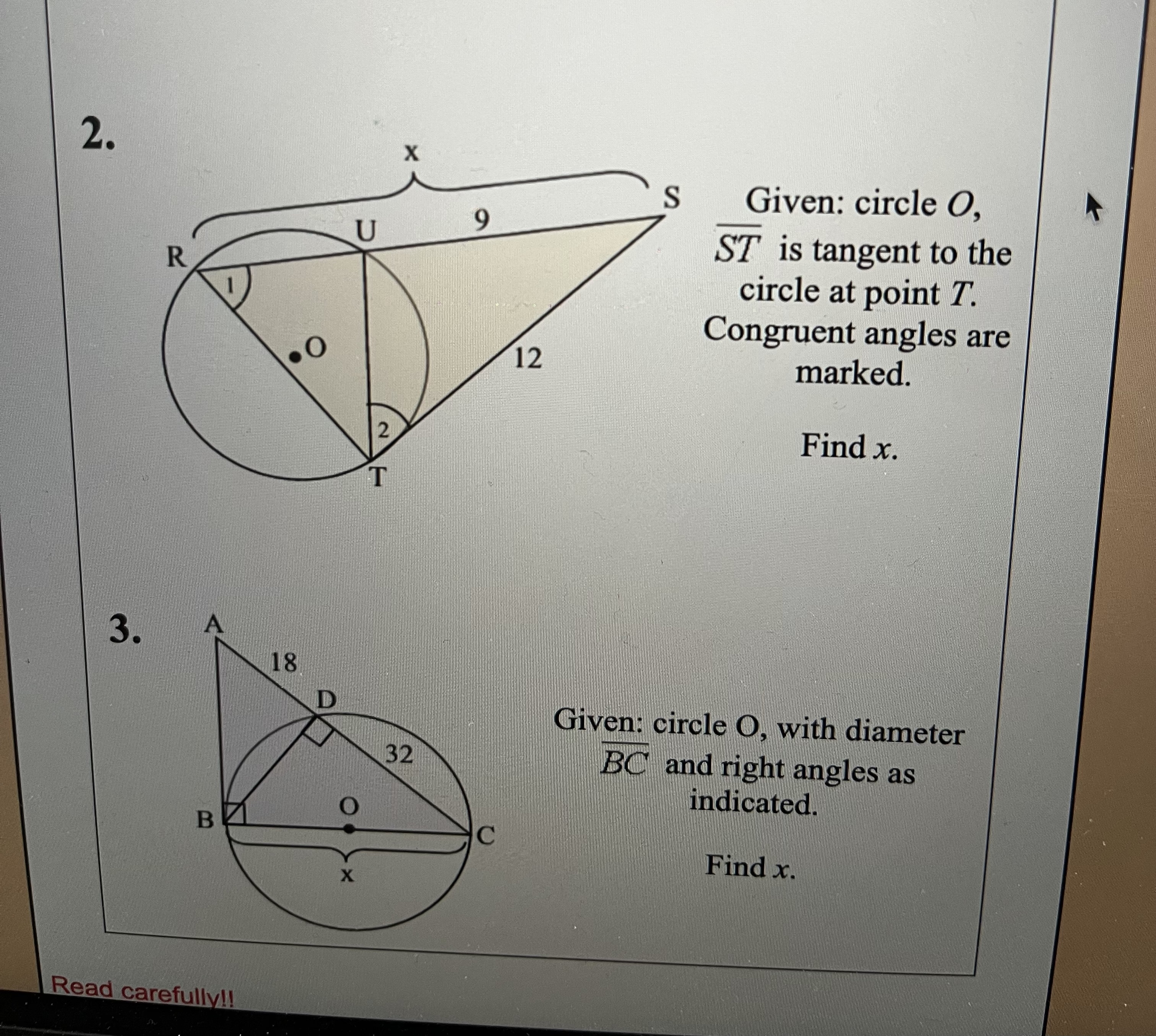 Solved i need help solving these onesGiven: circle | Chegg.com