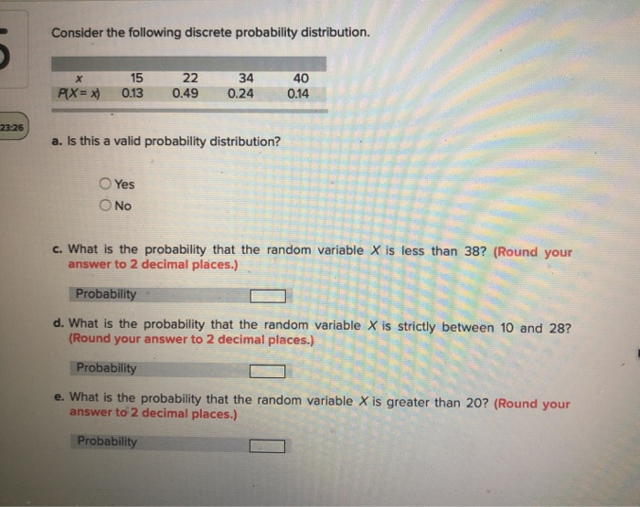 Solved Consider the following discrete probability | Chegg.com