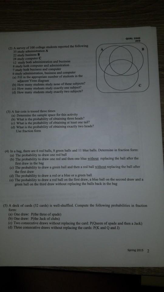 Solved QUAL 1040 A02 B (2) A survey of 100 college students | Chegg.com