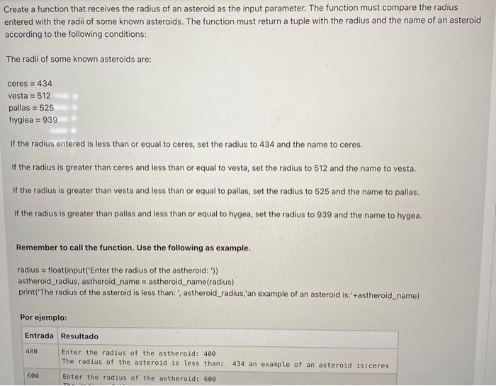 Solved Create a function that receives the radius of an | Chegg.com