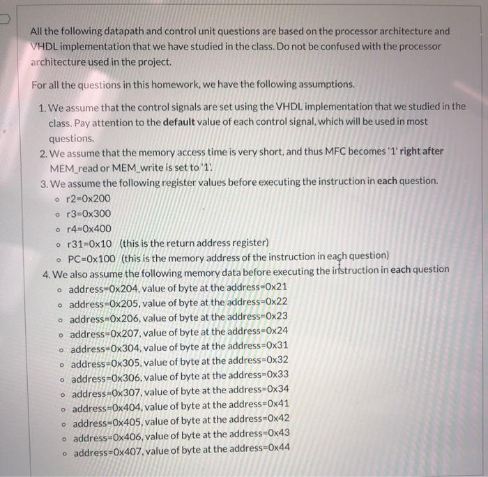 All the following datapath and control unit questions