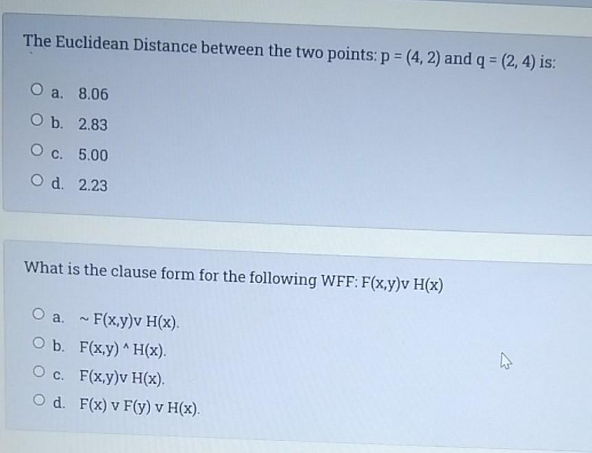 Solved The Euclidean Distance between the two points: p = | Chegg.com