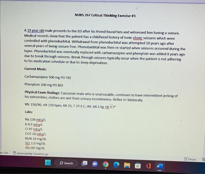 Solved A 19 year old male presents to the ED after his | Chegg.com