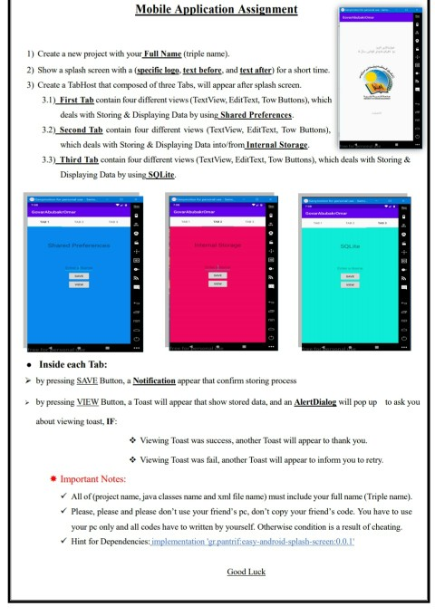 Mobile Application Assignment 1) Create a new project | Chegg.com