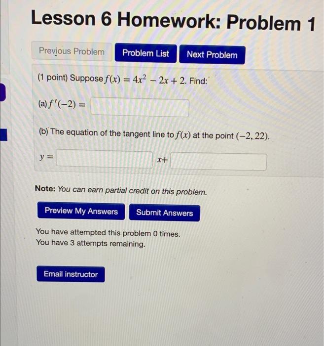 Solved Lesson 6 Homework: Problem 1 Previous Problem Problem | Chegg.com