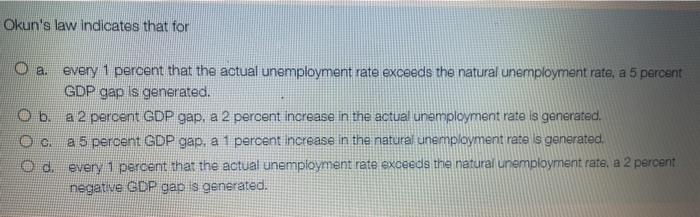 Solved Okun's Law Indicates That For O A. Every 1 Percent | Chegg.com