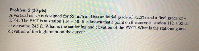 Solved Problem 5 (20 pts) A vertical curve is designed for | Chegg.com