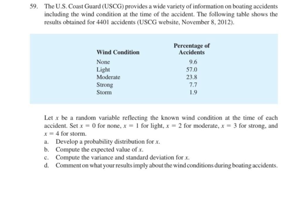 Solved 59. The U.S. Coast Guard (USCG) Provides A Wide | Chegg.com