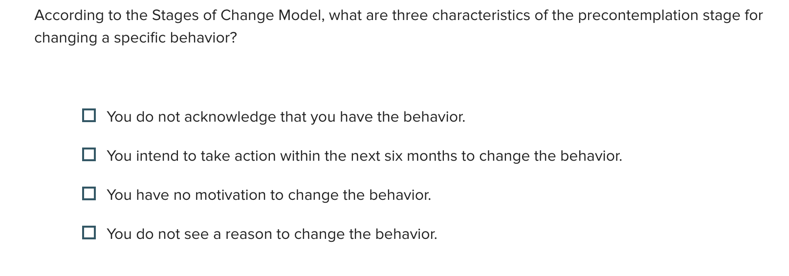 Solved According to the Stages of Change Model, what are | Chegg.com