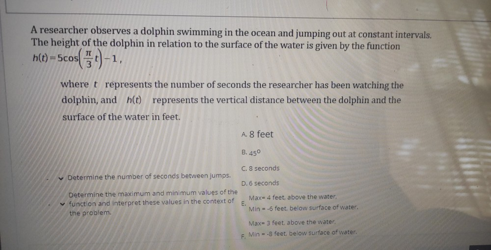 Solved A researcher observes a dolphin swimming in the ocean | Chegg.com