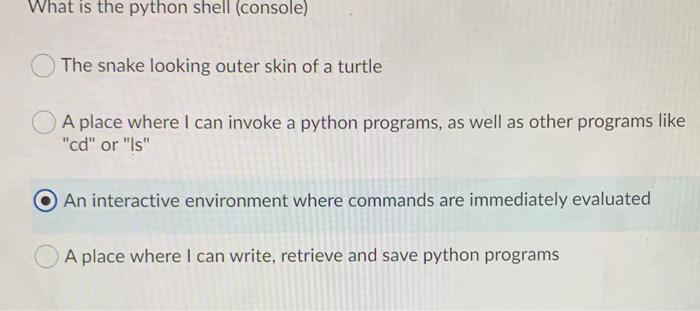 Solved What is the python shell (console) The snake looking | Chegg.com