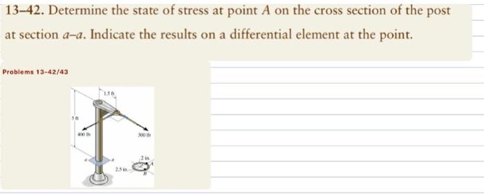 Solved 13-42. Determine the state of stress at point A on | Chegg.com