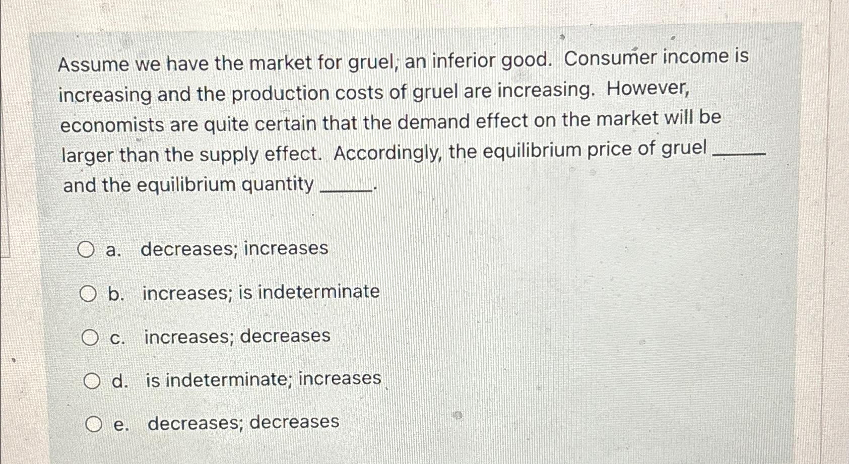 Solved Assume We Have The Market For Gruel; An Inferior | Chegg.com