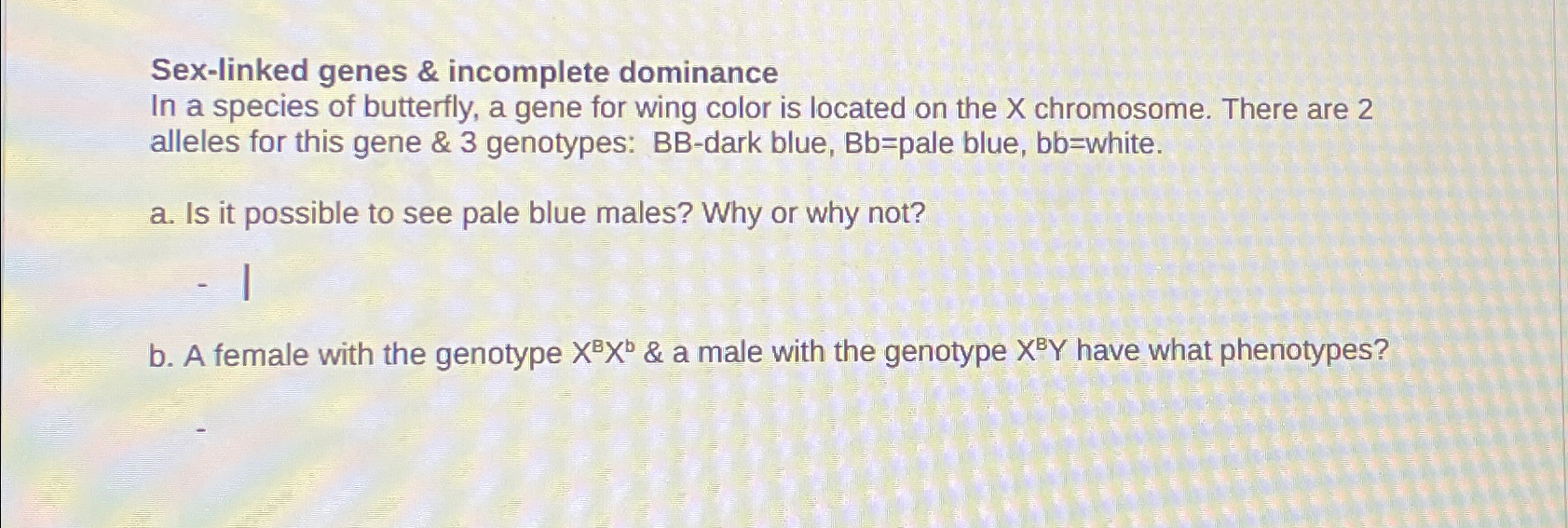 Solved Sex-linked genes & incomplete dominanceIn a species | Chegg.com