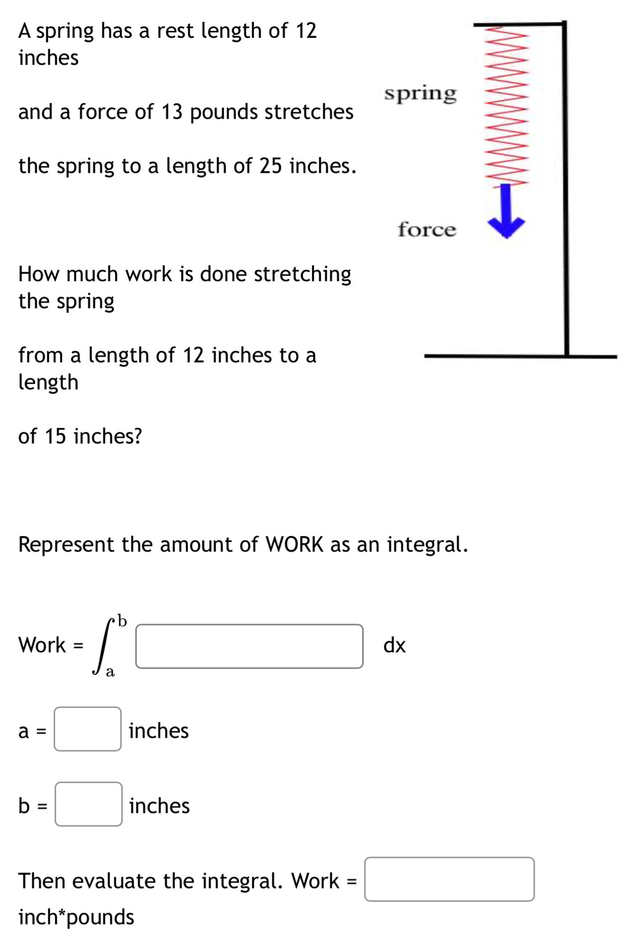 Solved A spring has a rest length of 12 ﻿inchesand a force | Chegg.com