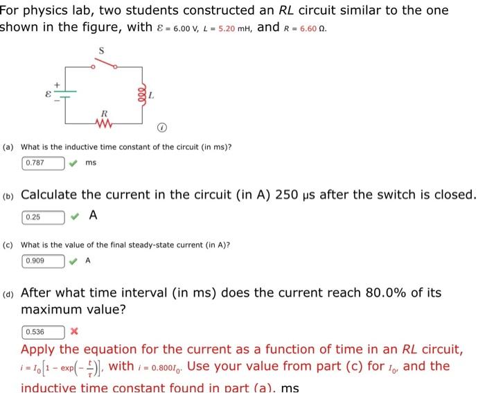 For Physics Lab Two Students Constructed An Rl Chegg Com