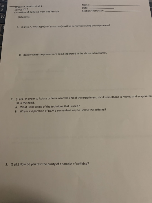 Solved Organic Chemistry Lab 2 Spring 2020 Extraction of | Chegg.com