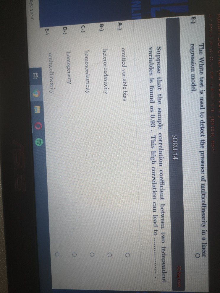 White Test Problem Solved The White test is used to detect the presence of | Chegg.com