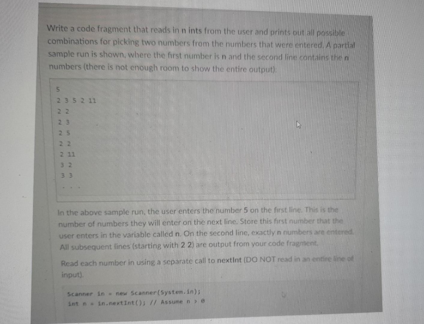 Solved Write a code fragment that reads in n ints from the | Chegg.com